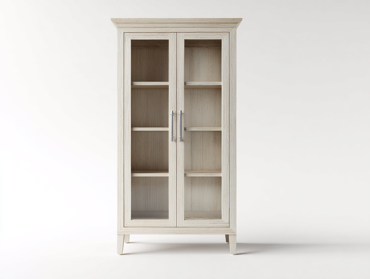 Bücherregal Holzwerkstoff 100 x 40 x 190 cm - Cremeweiß - Vitrinenregal mit 2 Glastüren und Einlegeböden