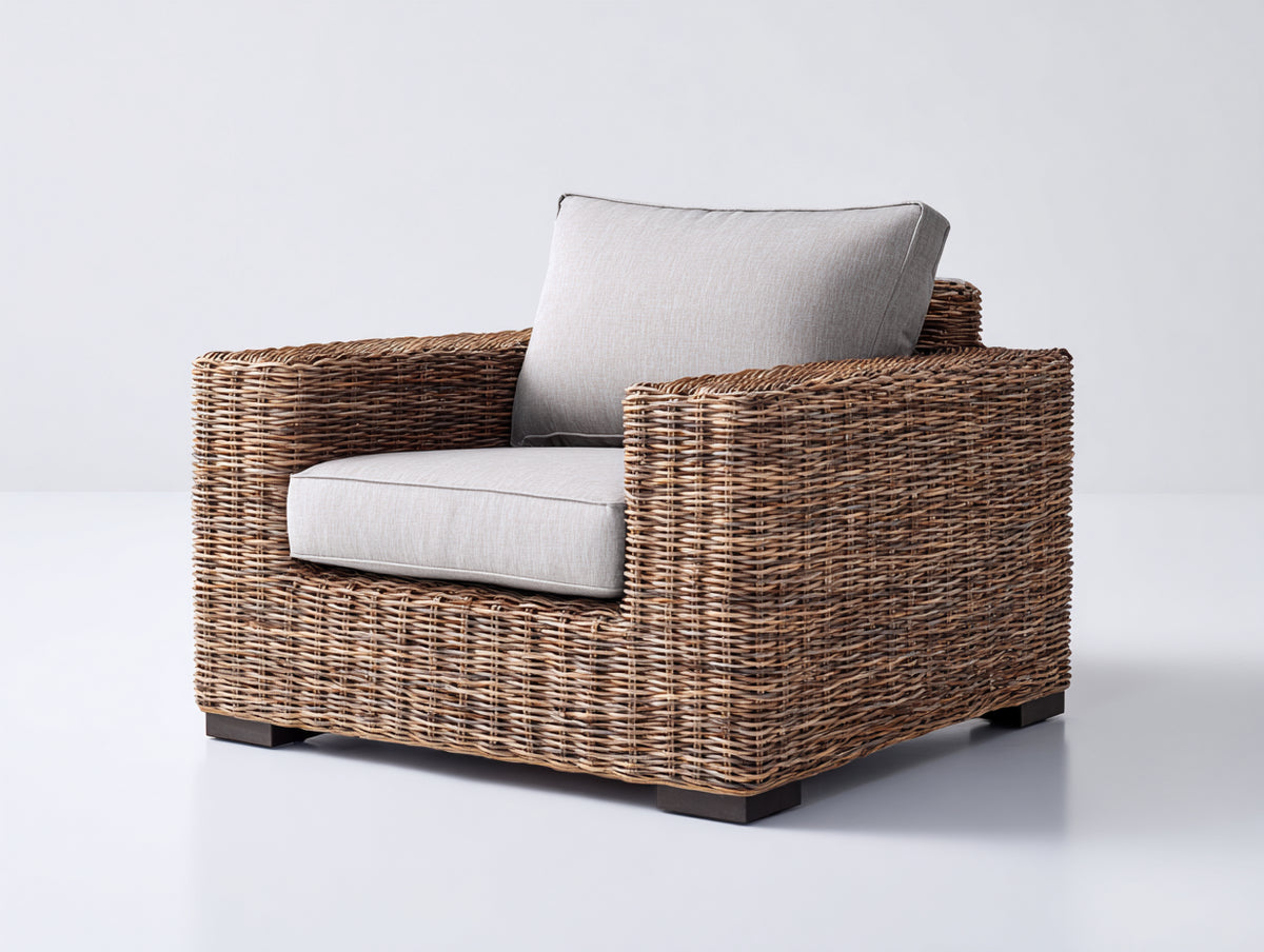 Polyrattan Gartensessel 95x88x82 cm - Naturbraun - breite Armlehnen und kubisches Design