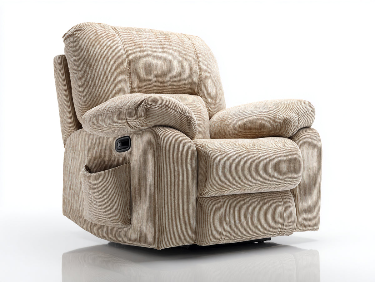 Liegesessel aus Cordstoff 102x96x104 cm - Beige - verstellbare Relaxfunktion mit gepolsterten Armlehnen