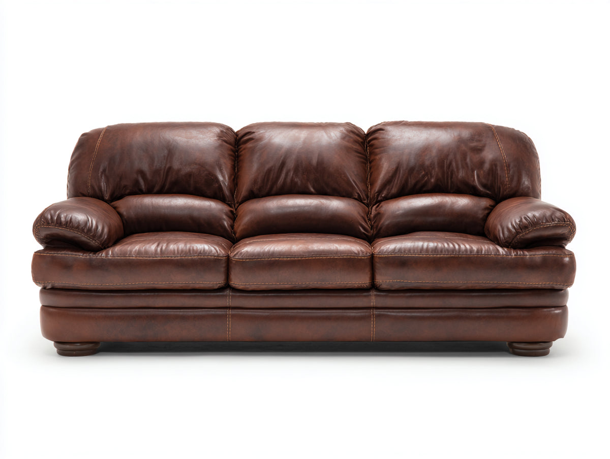 3 Sitzer Sofa Echtleder 220 x 95 x 85 cm - Dunkelbraun - Klassisches Design für Wohnzimmer