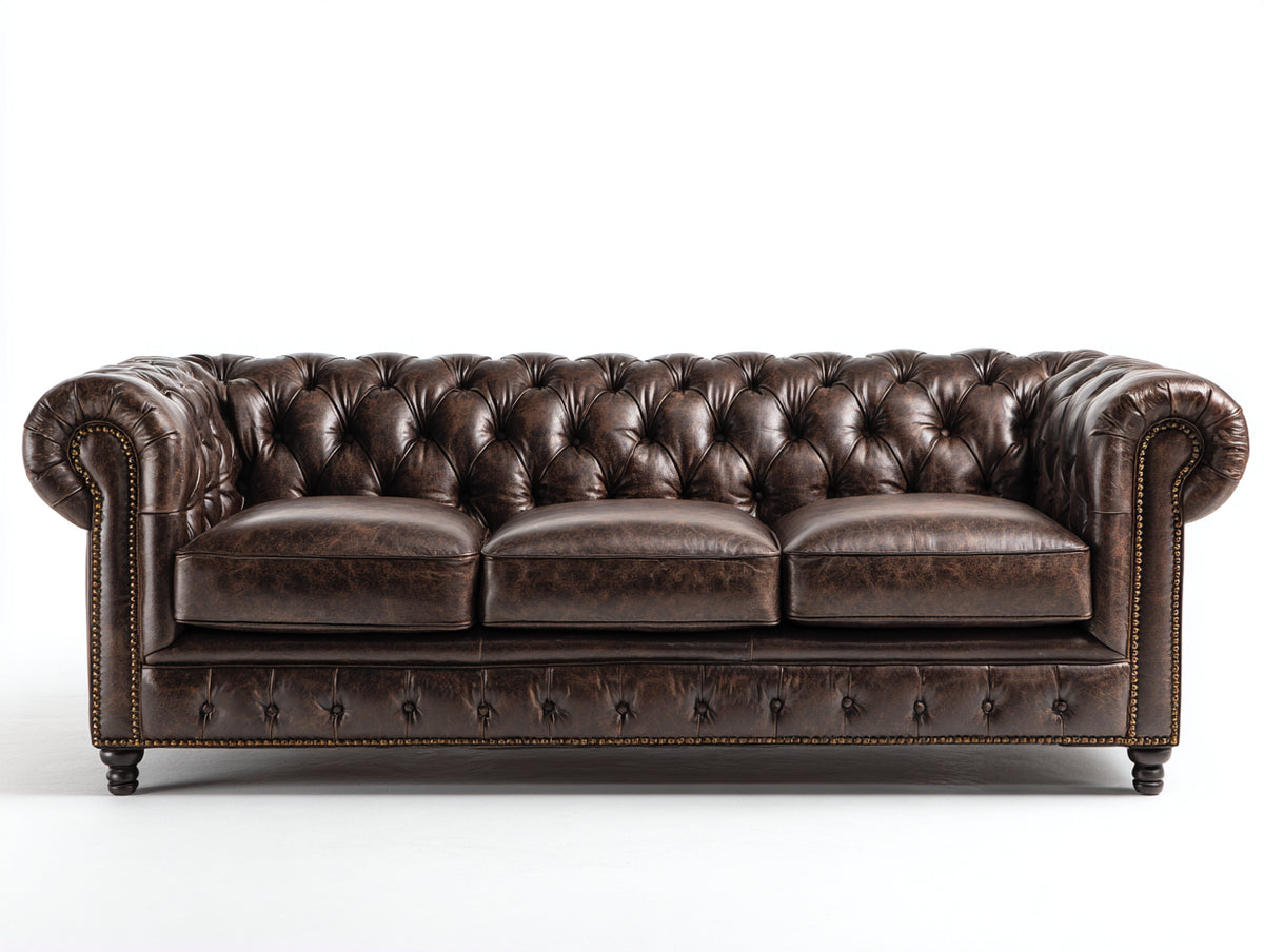 3 Sitzer Sofas aus Leder 225x95x78 cm - Dunkelbraun - Chesterfield-Stil mit Knopfheftung