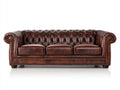 3 Sitzer Sofas Echtleder 225 x 95 x 78 cm - Cognacbraun - Chesterfield Sofa mit Knopfheftung und Ziernieten