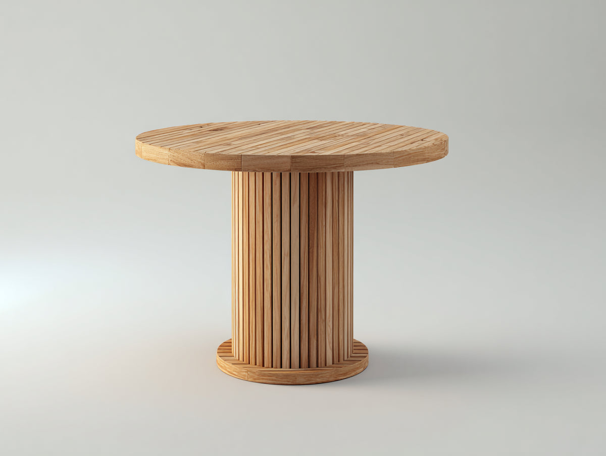 Gartentisch aus Holz 110 x 110 x 75 cm - Natur - rund mit geriffeltem Säulenfuß