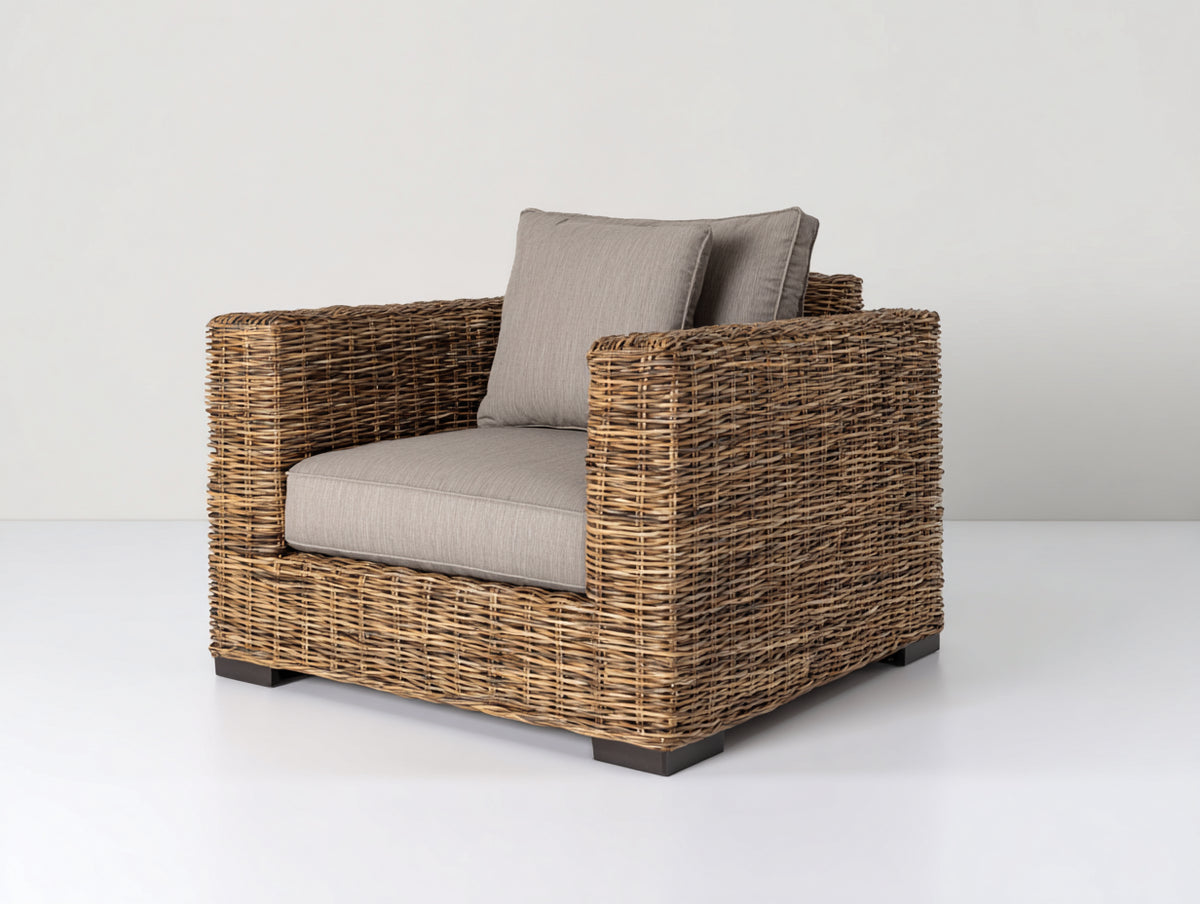 Polyrattan Gartensessel Polyrattan 105 x 95 x 85 cm - Braun Grau - Gepolsterter Loungesessel mit breiten Armlehnen