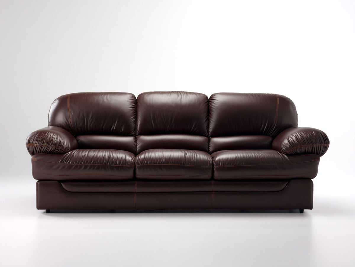 3 Sitzer Sofas aus Leder 225x98x92 cm - Dunkelbraun - weich gepolstertes Design mit breiten Armlehnen