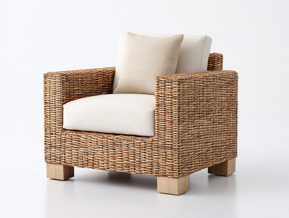 Polyrattan Gartensessel 90 x 88 x 84 cm - Braun - breiter Loungesessel mit Holzfüßen