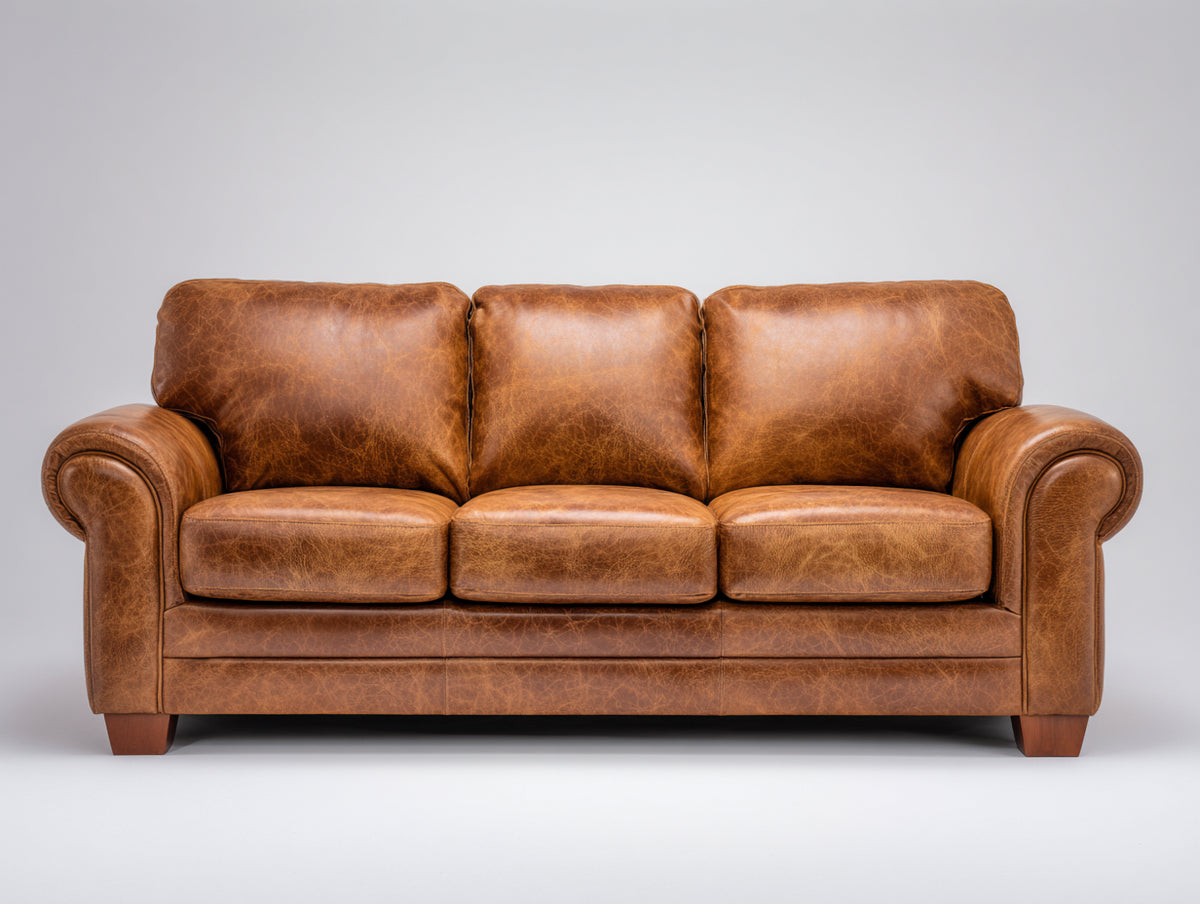 3 Sitzer Sofa Echtleder 220 x 95 x 85 cm - Braun - Klassisches Wohnzimmer Design