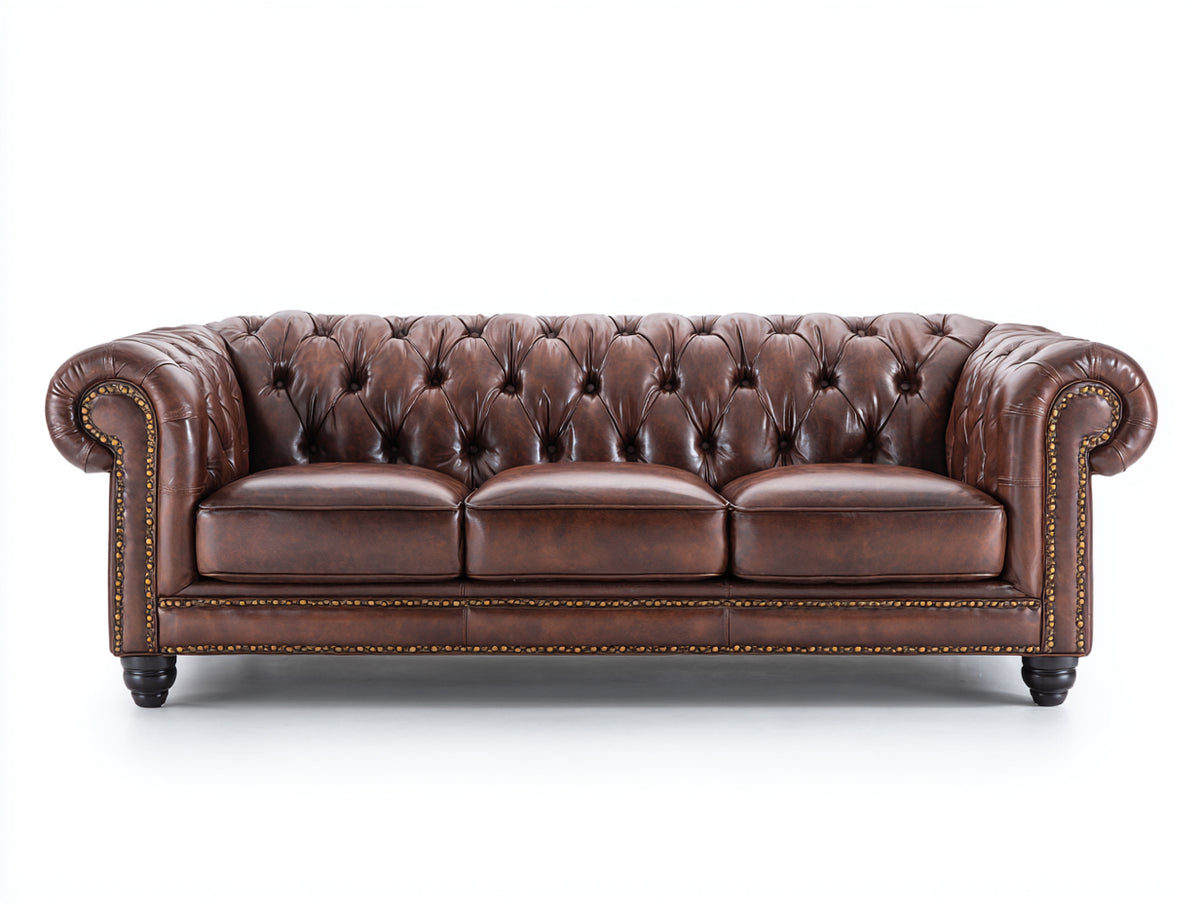 3 Sitzer Sofas aus Leder 232x96x78 cm - Dunkelbraun - Chesterfield Design mit Knopfheftung
