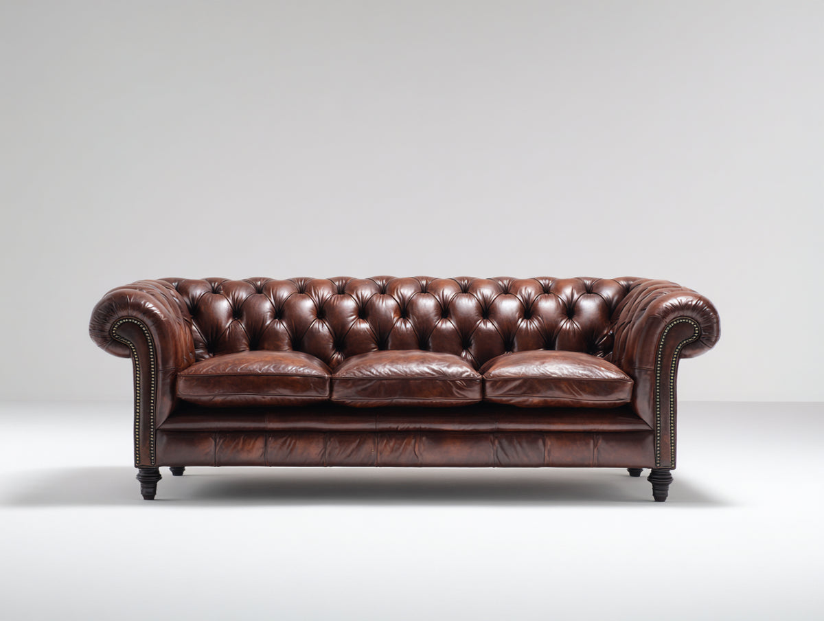 3 Sitzer Sofas aus Leder 220 x 92 x 78 cm - Braun - klassisches Chesterfield-Design