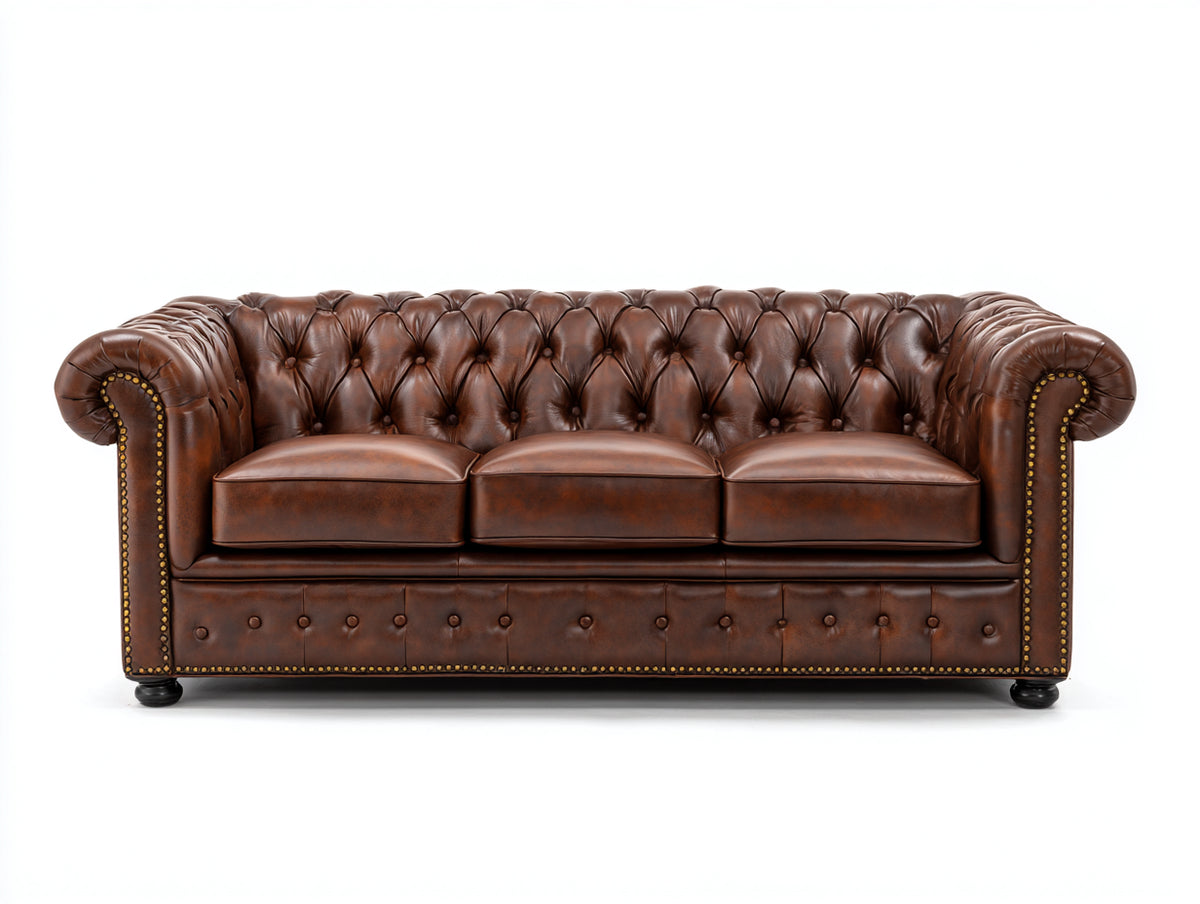 3 Sitzer Sofas aus Leder 218 x 91 x 79 cm - Dunkelbraun - klassisches Chesterfield-Design