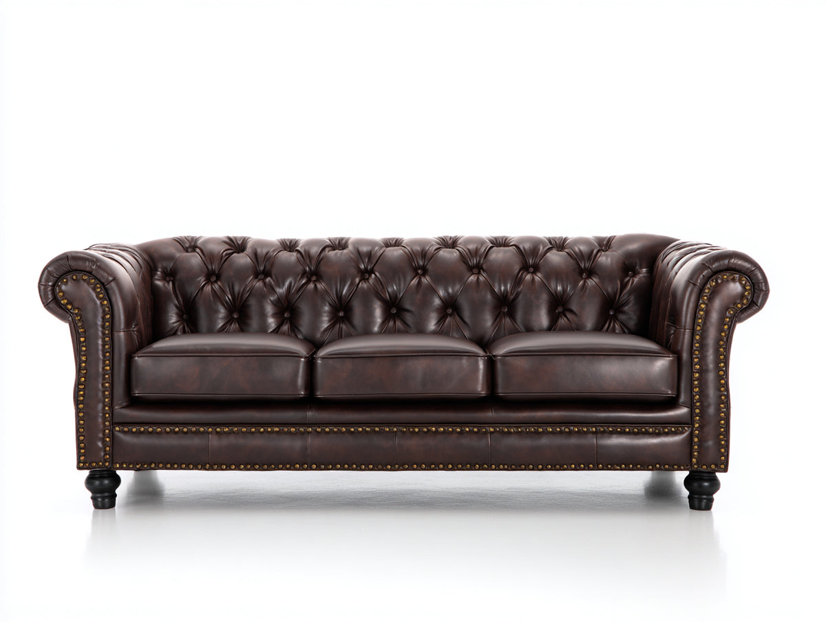 3 Sitzer Sofas aus Leder 225x95x80 cm - Dunkelbraun - Chesterfield-Stil mit Knopfheftung