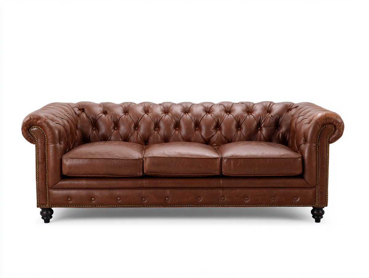 3 Sitzer Sofas aus Leder 228x94x76 cm - Cognacbraun - Chesterfield Design mit Knopfheftung