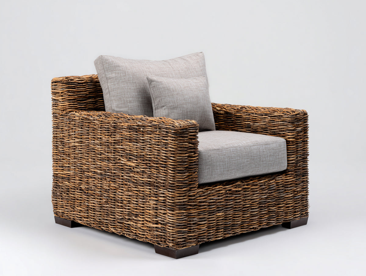 Polyrattan Gartensessel 95 x 90 x 82 cm - Braun - breiter Loungesessel mit massivem Flechtkorpus