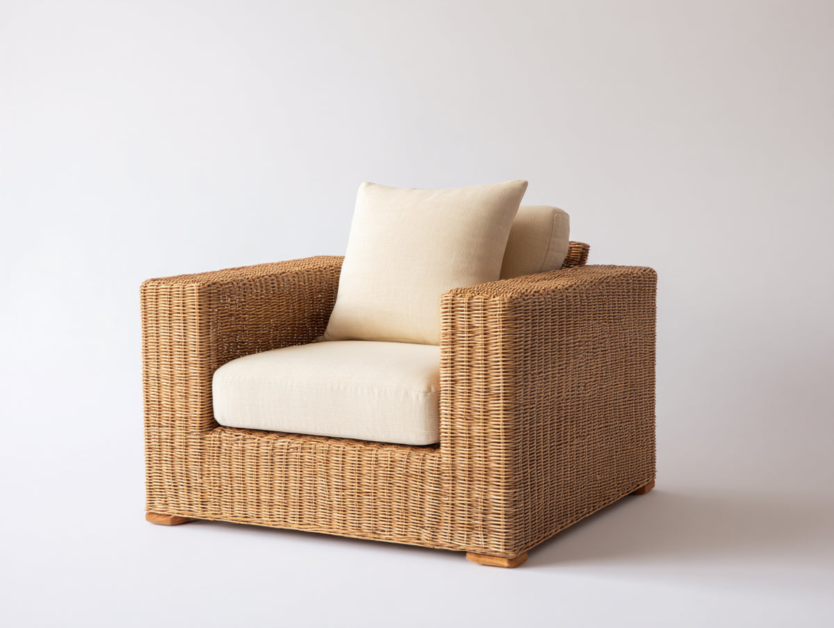 Polyrattan Gartensessel mit Polsterauflage 90x85x80 cm - Naturbraun-Beige - Breite Armlehnen und modernes Outdoor-Design